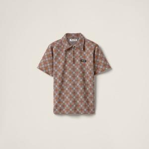 Поло из шелкового трикотажа MIU MIU, табак