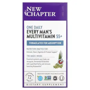 New Chapter, Every Man's One Daily, мультивитамины для 55+, 72 вегетарианские таблетки