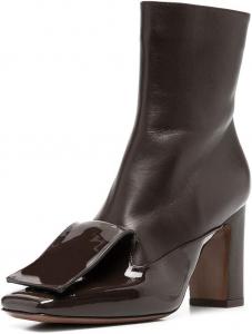 Женские стильные ботильоны XYD с закрытым квадратным носком, высоким массивным толстым каблуком, средней длины, короткие сапожки с боковыми молниями, лоскутный дизайн, для женщин и девушек, для вечеринок и повседневной носки, Brown