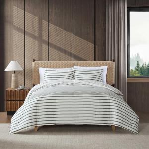 Комплект постельного белья Eddie Bauer размера King, роскошно мягкий, с подходящей наволочкой, пуговицами и угловыми завязками для фиксации (зеленый в полоску Cooper, размер King), Cooper Stripe Green