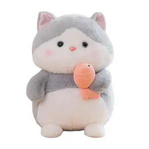 Плюшевая кукла маленький кот, который любит есть рыбу Bitter purchase, серый