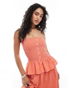 Топ-бандау JJXX co-ord в розово-оранжевую клетку