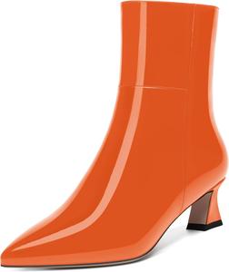 Женские ультрамодные уличные ботинки NUMALEO с острым носком, молнией, лакированной поверхностью, массивным низким каблуком и голенищем до щиколотки, каблук 5 см, Orange