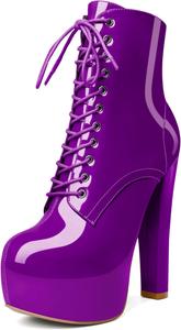 Женские ботильоны Esvowido с платформой, массивным каблуком, высоким каблуком, круглым носком, сексуальные шнуровки, короткие ботинки с боковой молнией, Purple