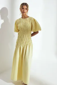 Платье-Макси с рукавами-фонариками и декоративной отделкой. Na-Kd, Light Yellow