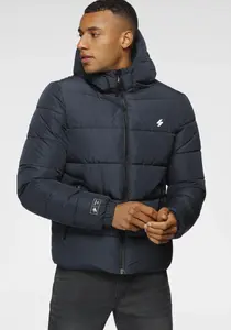 Стеганая куртка Superdry "HOODED SPORTS PUFFR JACKET", с капюшоном, цвет Eclipse Navy