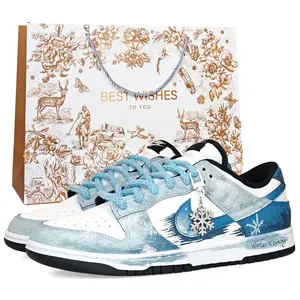 Nike Кроссовки для скейтбординга Unisex Dunk с амортизацией, износостойкие, низкие, сине-бело-серые