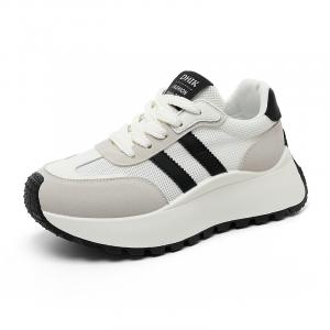 Slip Resistant, Abrasion Resistant, Height Increasing, Breathable, Lightweight Low top Chunky Sneakers Women's QITUMAUL, бежевый черный[platform height-increasing 5.5cm]