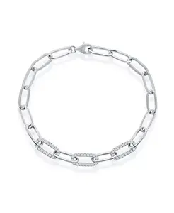 Браслет из стерлингового серебра или позолоченный поверх стерлингового серебра с фианитами в виде скрепки Simona, silver