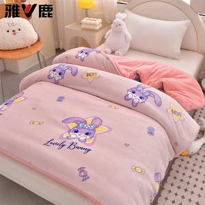 Yalu Детское одеяло 120x150 см из молочного вельвета, утепленное, с рисунком кролика