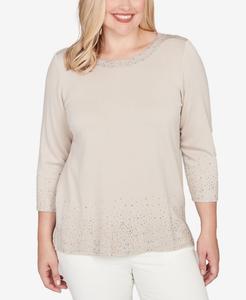 Вязаный топ Petite Vienna Heat Set Sparkle Ombre Border Alfred Dunner, Latte