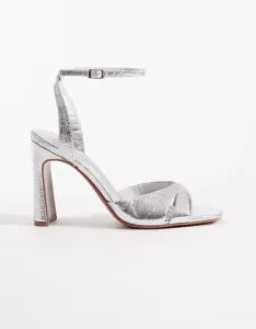 Серебристые босоножки на блочном каблуке с едва заметными ремешками ASOS DESIGN Wide Fit Nightcap