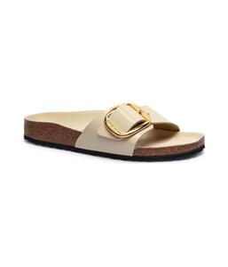 Тапочки кожаные Birkenstock Madrid с большой пряжкой, экрю