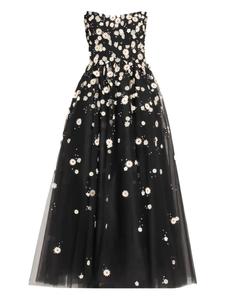 Платье из тюля с цветочной вышивкой Monique Lhuillier, черный