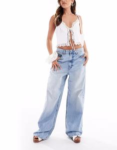 Джинсы D88 с низкой посадкой, мешковатые Stradivarius, синий