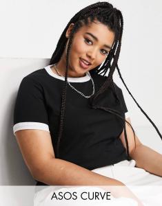 Черная футболка с контрастной отделкой ASOS DESIGN Curve