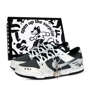 Nike Dunk Black White, Puzzle Of The Heart устойчивые к истиранию и скольжению низкие кроссовки для скейтбординга Unisex Gray
