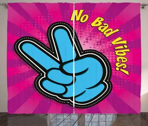 Шторы ABAKUHAUS Good Vibes Rustic, No Bad Vibes Vintage, универсальные ленточные шторы для гостиной с петлями и крючками, 280 x 225 см, пурпурно-желто-синий Abakuhaus