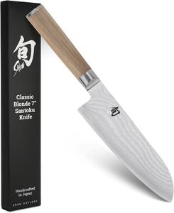 Kai Shun Classic White Santoku, 18 см, дамаск 32 слоя, VG MAX сердцевина, 61 HRC, рукоять из паккавуда, японский кухонный нож