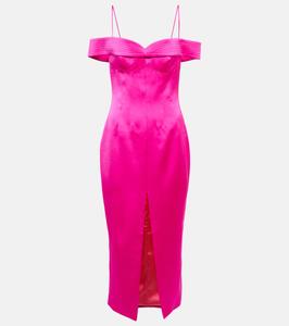 Атласное платье миди с открытыми плечами Rasario, розовый
