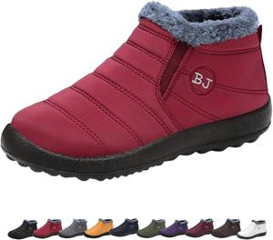 Зимние ботинки для женщин, утепленные утеплителем с меховой подкладкой, водонепроницаемые, теплые ботильоны, зимние обувные ботинки для улицы Generic, Red