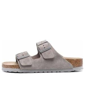 Тапочки arizona soft footbed suede leather narrow fit sandals 'stone coin' Birkenstock, бежевый