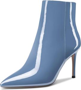 Женские ботильоны Aachcol, короткие сапожки, зауженный носок, на высоком каблуке-кубике 3,5 дюйма, на молнии, с лаковой отделкой, Blue B