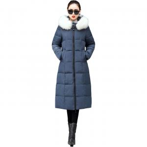 Пальто-куртка Ebossy Women's Winter Thicken Down Alternative Long With Faux Fur Hood, синий/белый