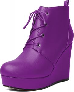Женские ботильоны AUMOTED с круглым носком, на шнуровке, на платформе и каблуке-клине, 10 см, теплые ботинки для вечеринок и вечеров, Matte Purple