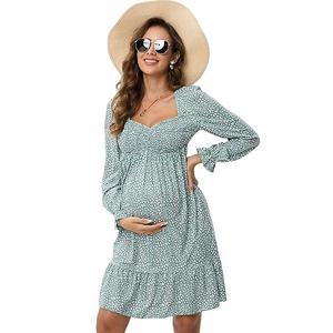 Женское платье для беременных с рукавами-фонариками, завышенной талией и плиссированной юбкой миди Seoria, Leopard Green Print