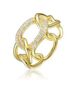 Толстое переплетающееся кольцо-цепочка с круглым кубическим цирконием, покрытое 14-каратным золотом Rachel Glauber, gold