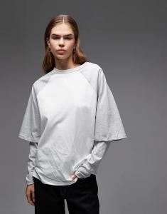 Двухслойная короткая юбка-карандаш ASOS DESIGN с длинными рукавами в белом и сером меланжевом цвете