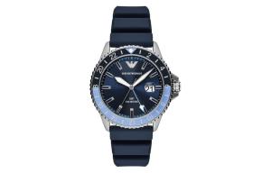 Коллекция Submariner Наручные часы Кварцевый механизм Силиконовый ремешок 42 мм Синий циферблат Мужские часы EMPORIO ARMANI