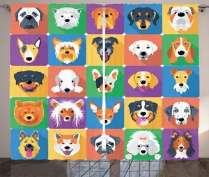 Штора для собак ABAKUHAUS в деревенском стиле, с изображением собаки породы терьер/лабрадор, универсальная ленточная штора для гостиной с петлями и крючками, 280 x 225 см, фиолетовый/зеленый Abakuhaus