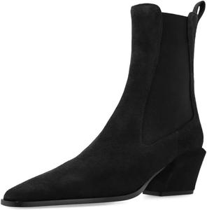 Женские ботинки FSJ с квадратным носком, массивным низким каблуком и резинкой, ботильоны Челси на каждый день, размеры обуви 4-16 США, Black