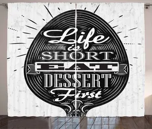 Штора ABAKUHAUS "Dessert Rustic", креативный дизайн "Ложка", универсальная тесьма для гостиной с петлями и крючками, 280 x 225 см, белый и черный Abakuhaus