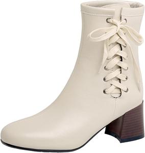 Женские западные элегантные ботильоны с круглым носком и шнуровкой, массивные средние каблуки, модные зимние и осенние короткие ботинки JOEUSTY, Beige