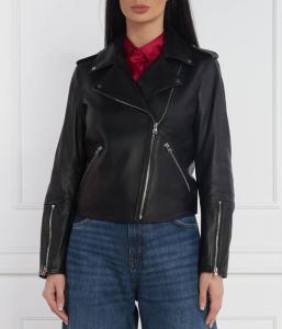 Кожаная байкерская куртка Луджана Slim fit Hugo, черный