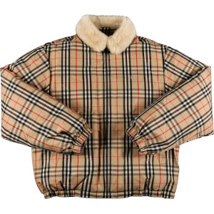 Пуховик Supreme x Burberry Shearling Collar Down Puffer Jacket In Beige, загар