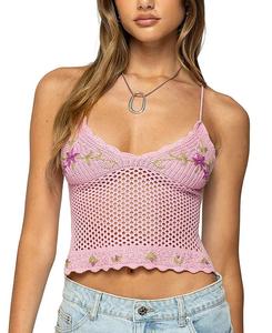 Quince Топ с вышивкой крючком на бретелях без спинки Edikted, розовый