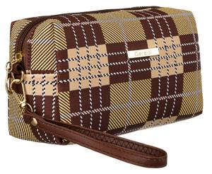 Женская косметичка из синтетического материала Cavaldi, дорожная косметичка в клетку в клетку с ремешком, темно-коричневая ROVICKY