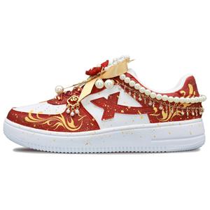 XTEP Кроссовки Air Force One с низким верхом, нескользящие, износостойкие, дышащие, унисекс, элегантные, красные