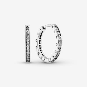 Серьги Pandora Sparkle and Pandora Logo, серебро