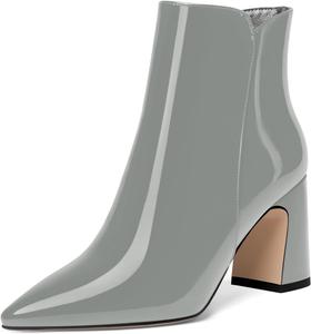 Женские ботильоны ROSERWISH для свиданий, мода, на молнии, повседневные, с заостренным носком, лакированные, с массивным каблуком 3,3 дюйма