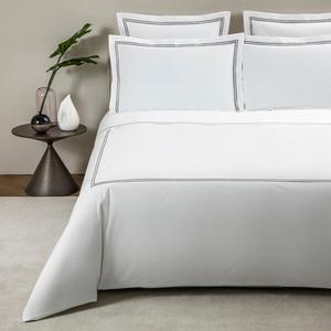 Пододеяльник Frette Classic из перкаля с вышивкой 265x230, белый/серый