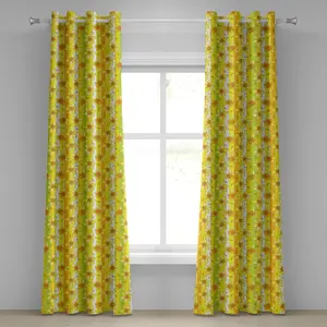 Шторы на люверсах ABAKUHAUS с желтыми цветами, полосатым фоном из весенних нарциссов и цветов нарциссов, декоративные двухпанельные шторы, 280 см x 245 см, цвет: желто-яблочно-зеленый