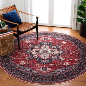 Ковер SAFAVIEH, 161 x 161 см, Serapi Collection, круглый, красный и navy, машинная стирка и противоскользящий, дизайн в стиле бохо-шик, идеален для помещений с высокой проходимостью: гостиная, спальня, столовая (SEP560Q-5R)