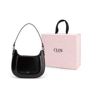 CLOS Кожаная седельная сумка женская бордово-черно-шоколадная морская соль, Velia Black