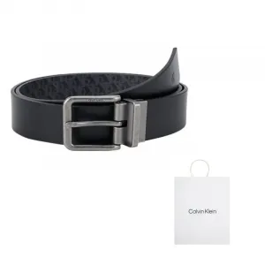 Calvin Klein Кожаный ремень из комбинированного материала мужской космический черный 3.5 см, UK4-Space Black/Antique Silver