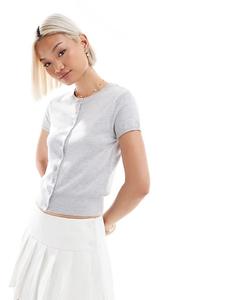 Кардиган Stradivarius с короткими рукавами серого цвета